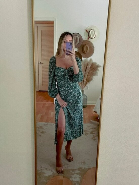 Zara Green Floral Off-Shoulder Dress - Picture 2 of 6